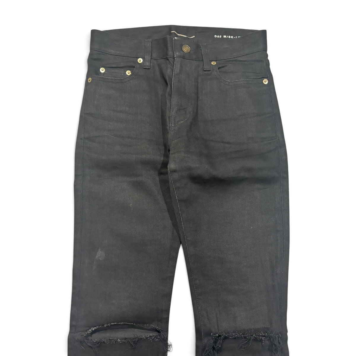 Saint Laurent Black Waxed Knee Slit Denim