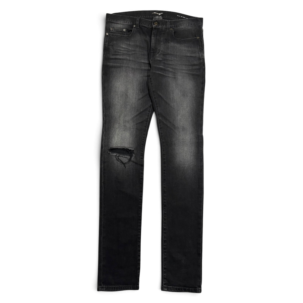 Saint Laurent Black Wash Knee Rip Denim