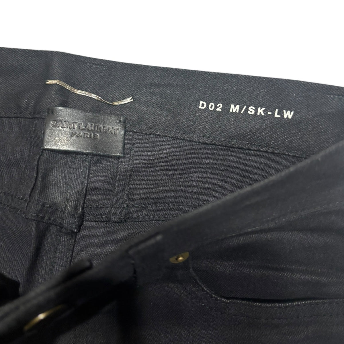 Saint Laurent Black Waxed Knee Slit Denim