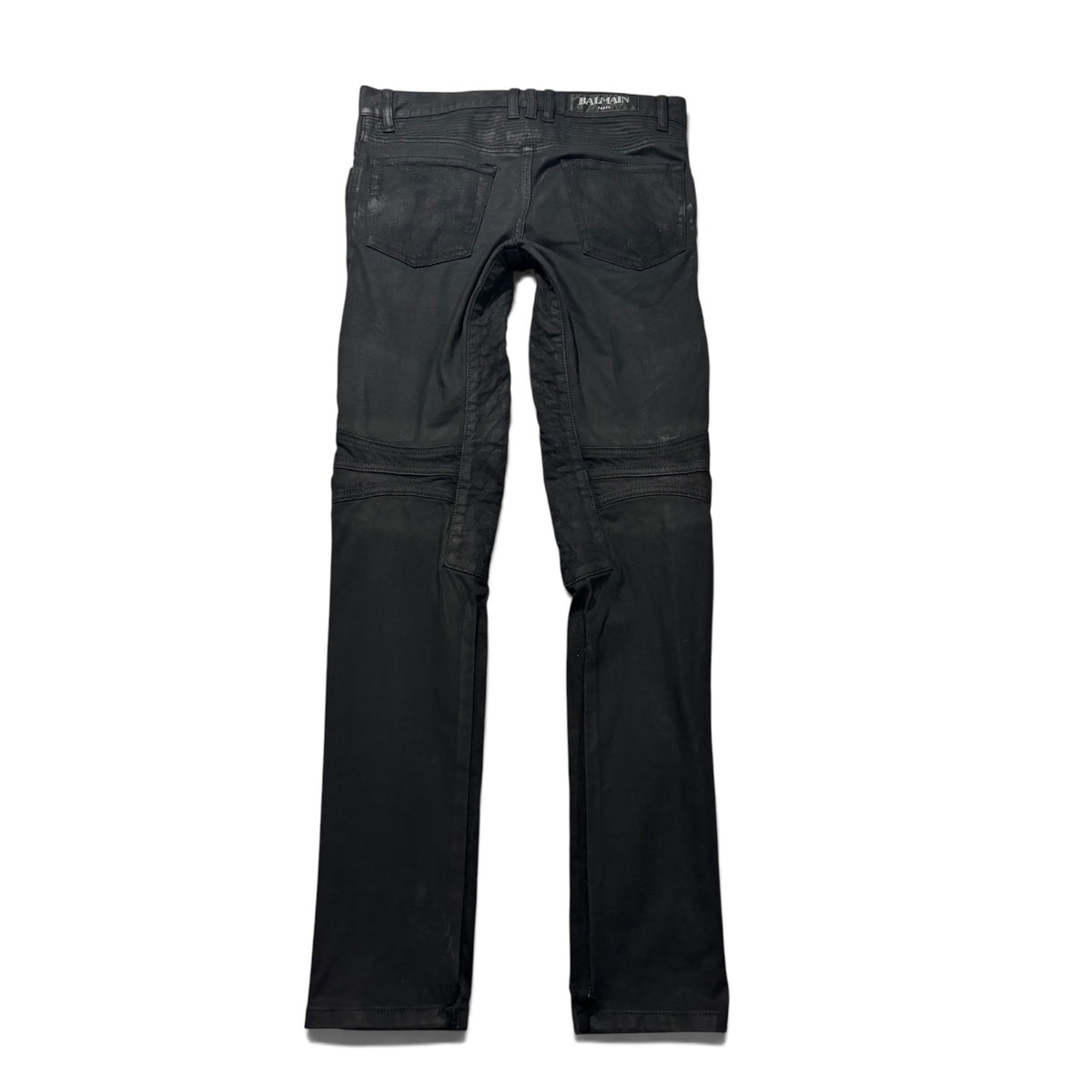 Balmain Black Waxed Biker Denim