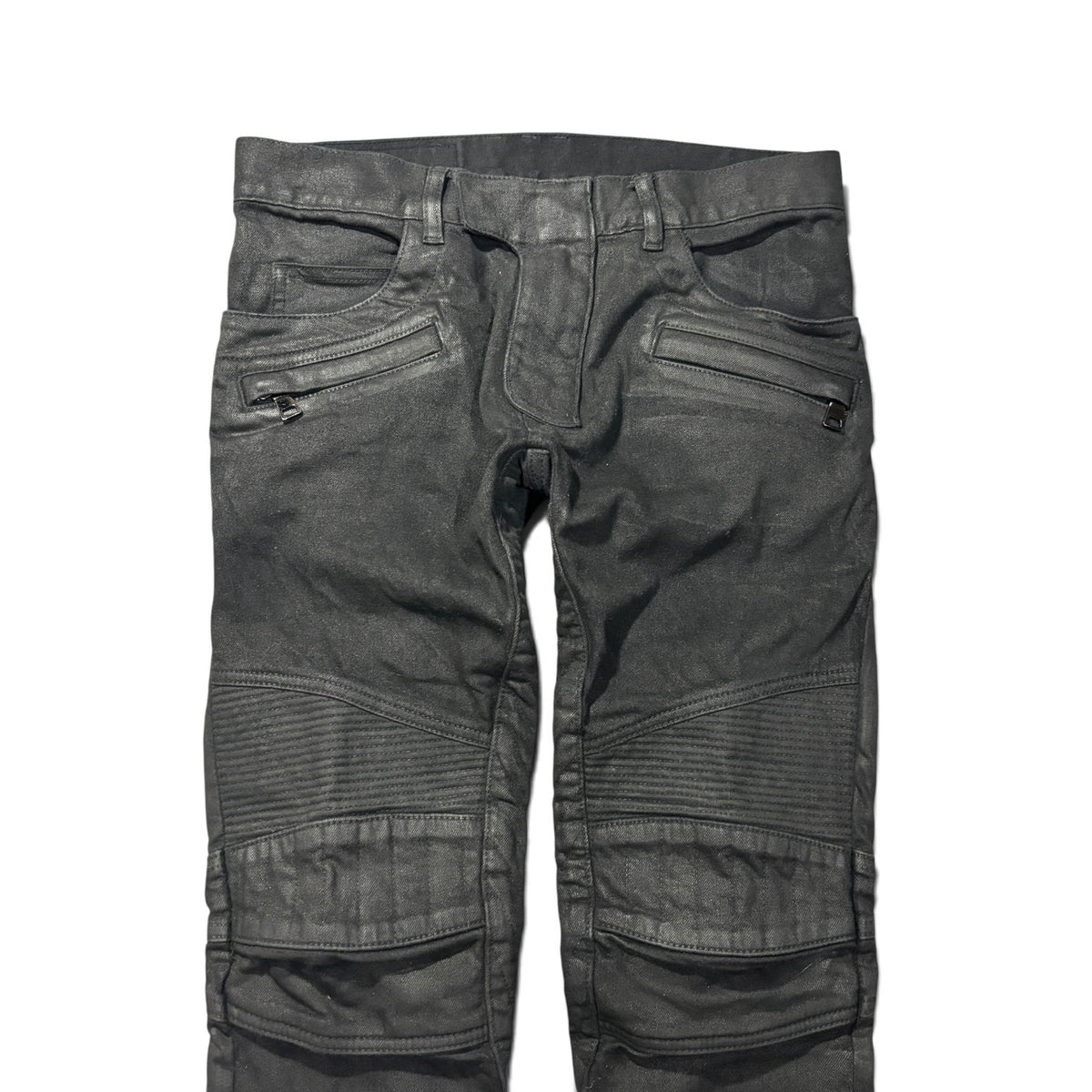 Balmain Black Waxed Biker Denim