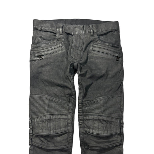 Balmain Black Waxed Biker Denim