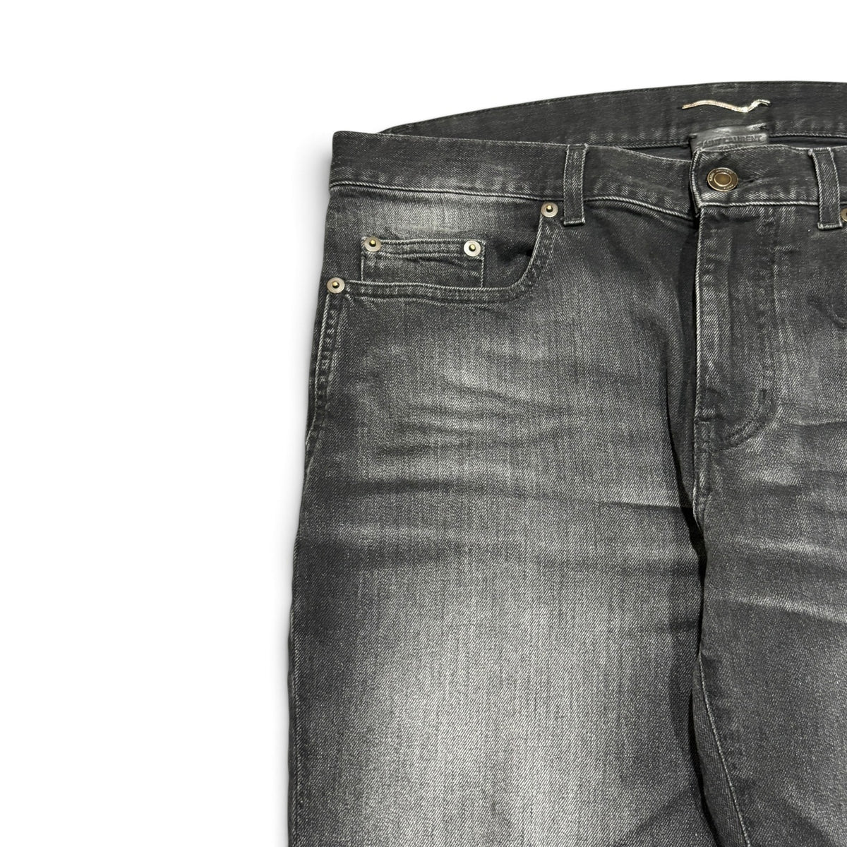 Saint Laurent Black Wash Knee Rip Denim