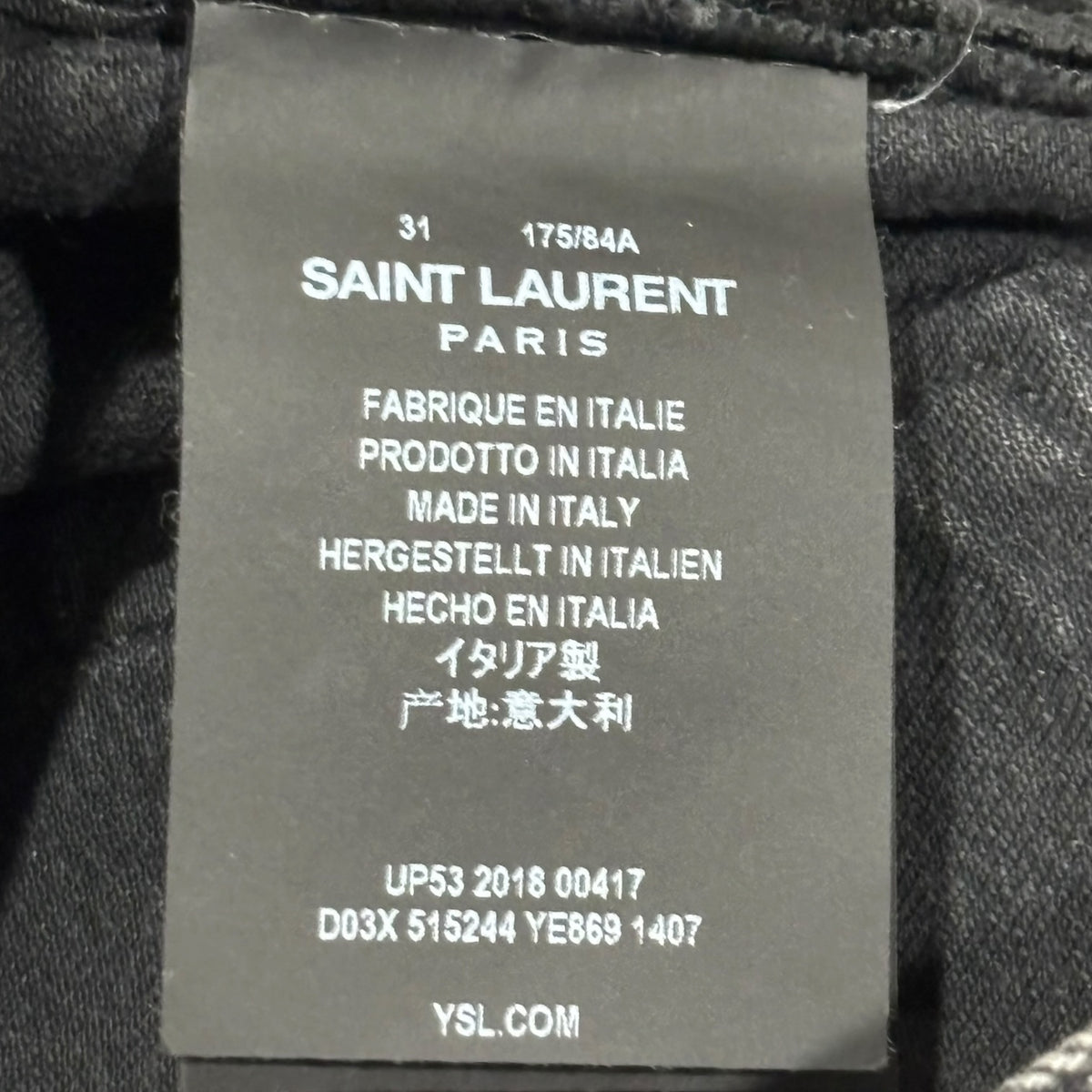 Saint Laurent Black Wash Knee Rip Denim