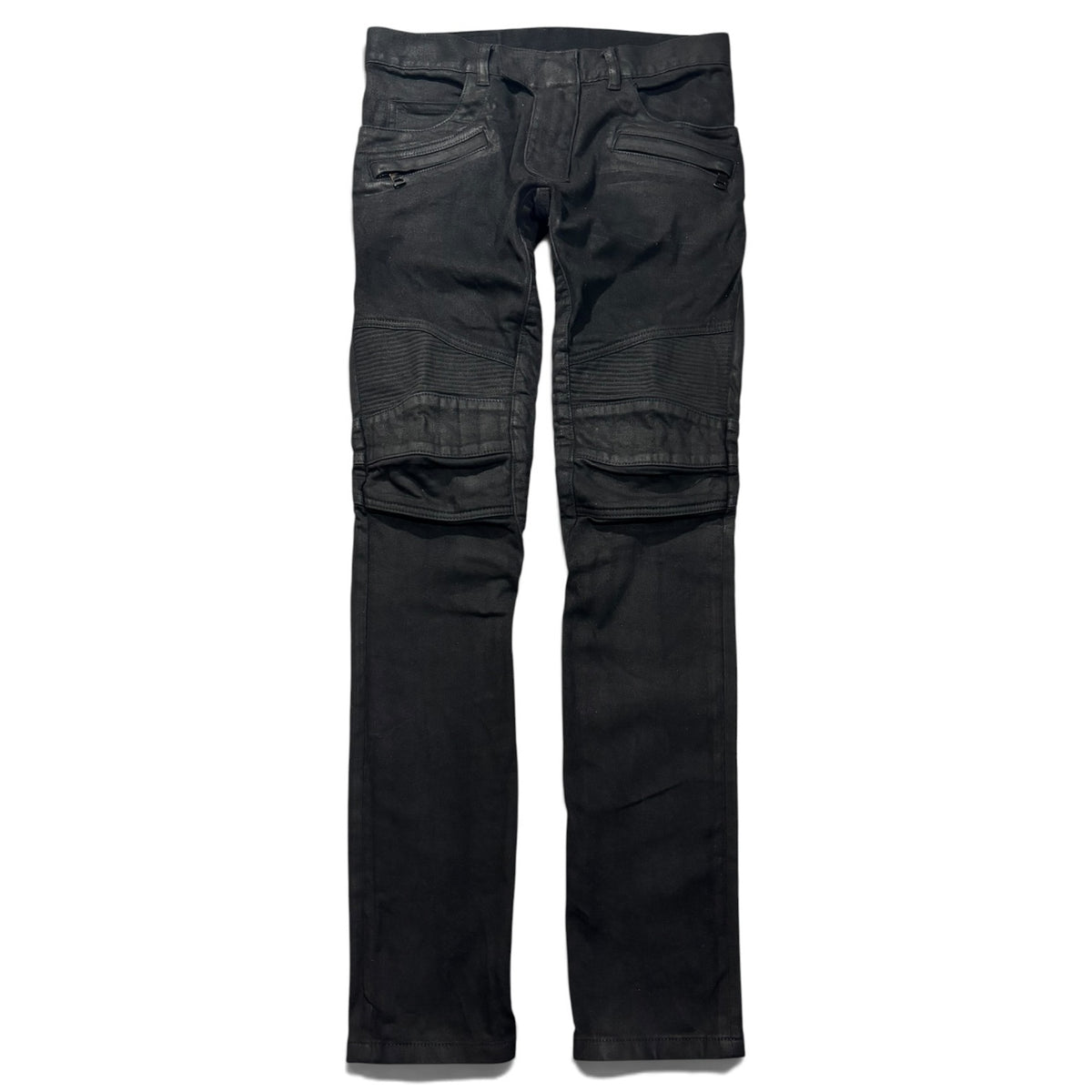 Balmain Black Waxed Biker Denim