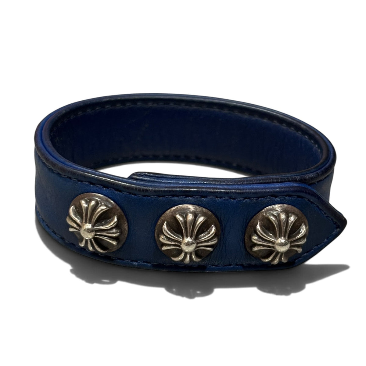 Chrome Hearts Blue Leather Snap Bracelet