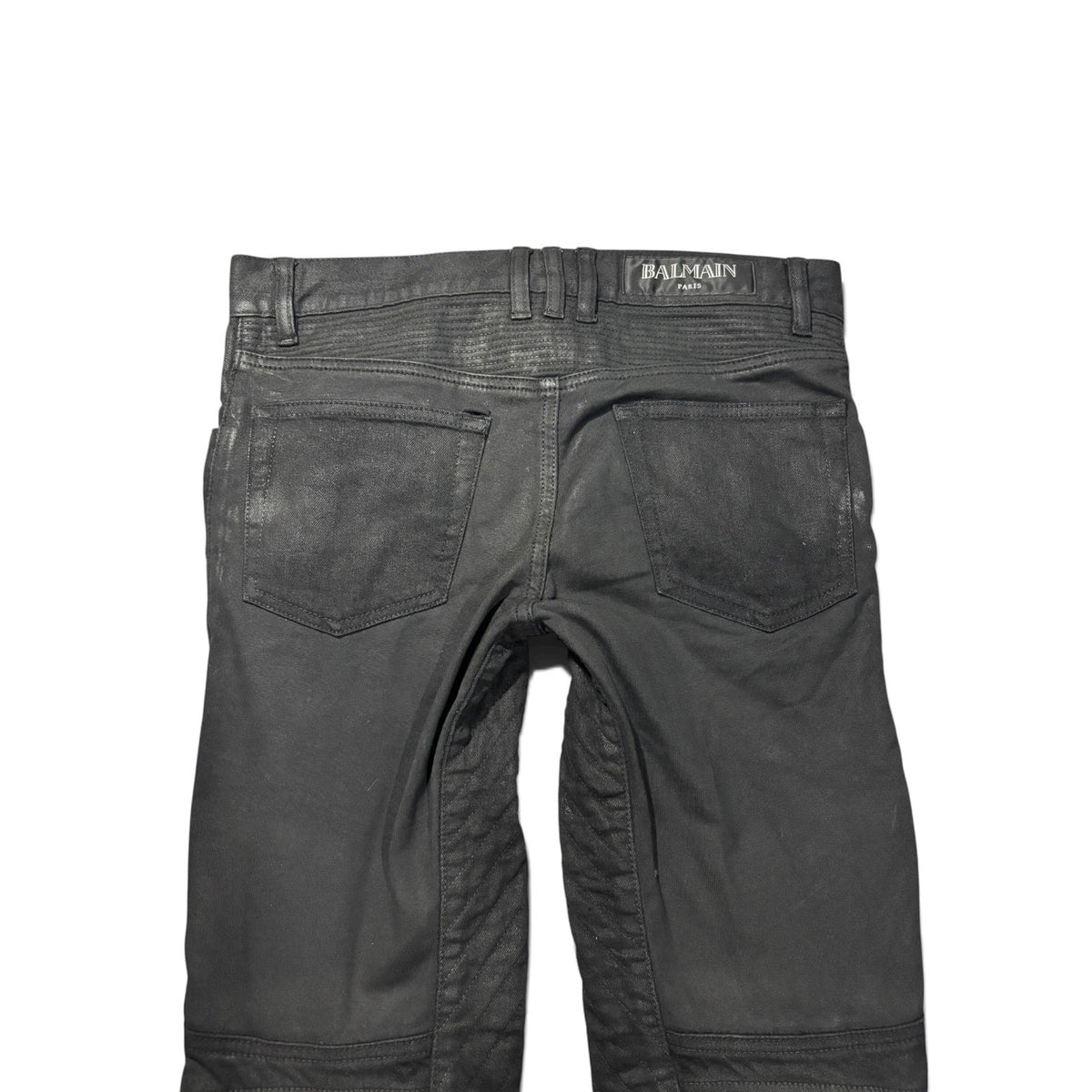 Balmain Black Waxed Biker Denim
