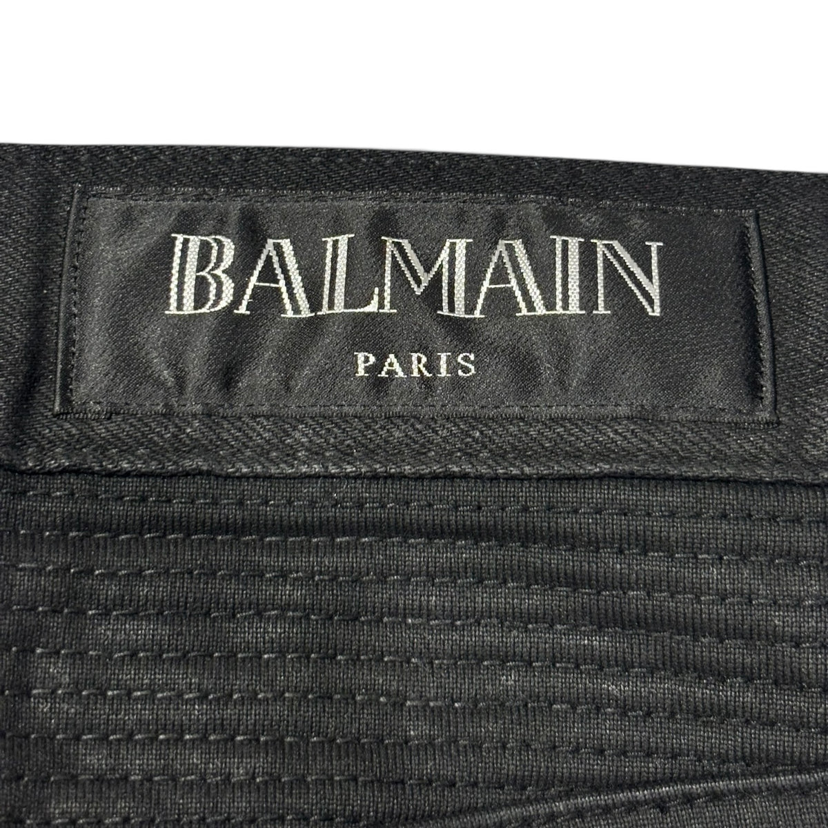 Balmain Black Waxed Biker Denim