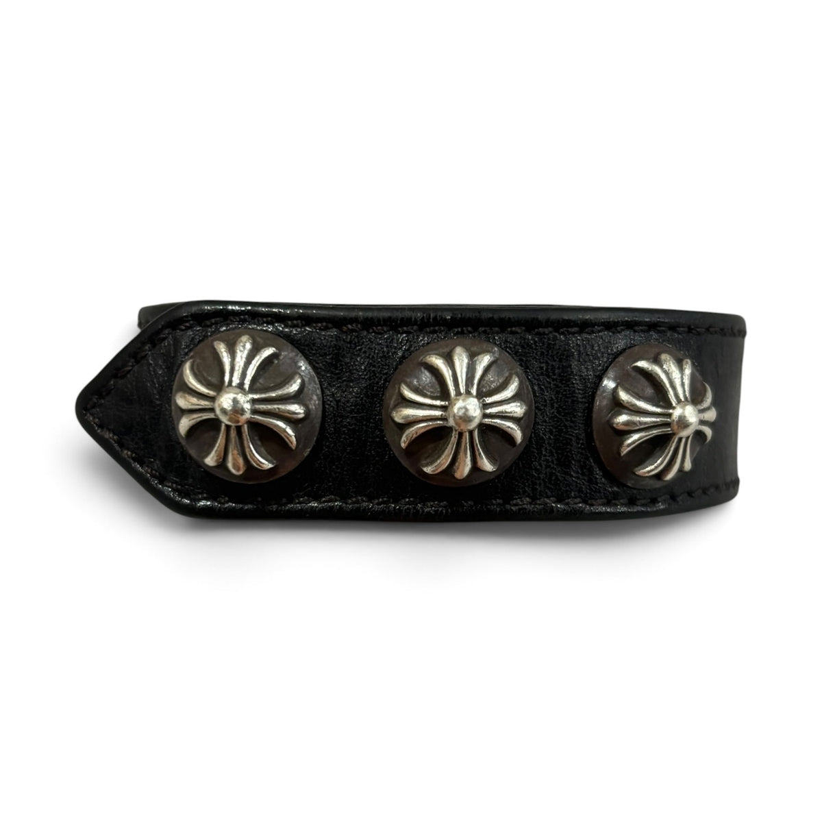 Chrome Hearts Black Leather Snap Bracelet
