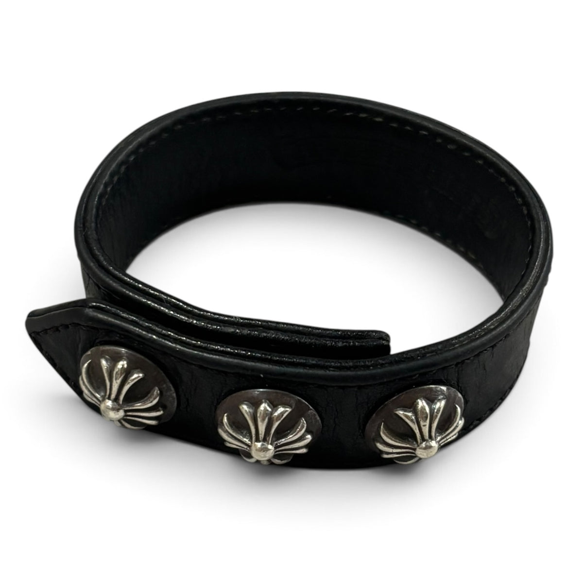 Chrome Hearts Black Leather Snap Bracelet