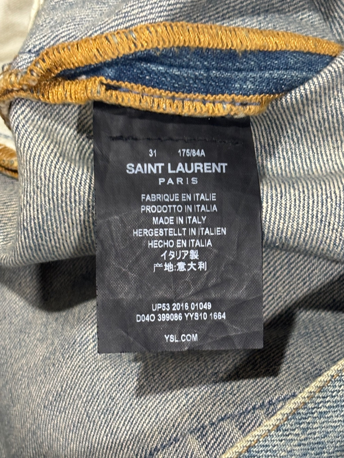 Saint Laurent AW16 Mudwash Knee Slit D02 Denim