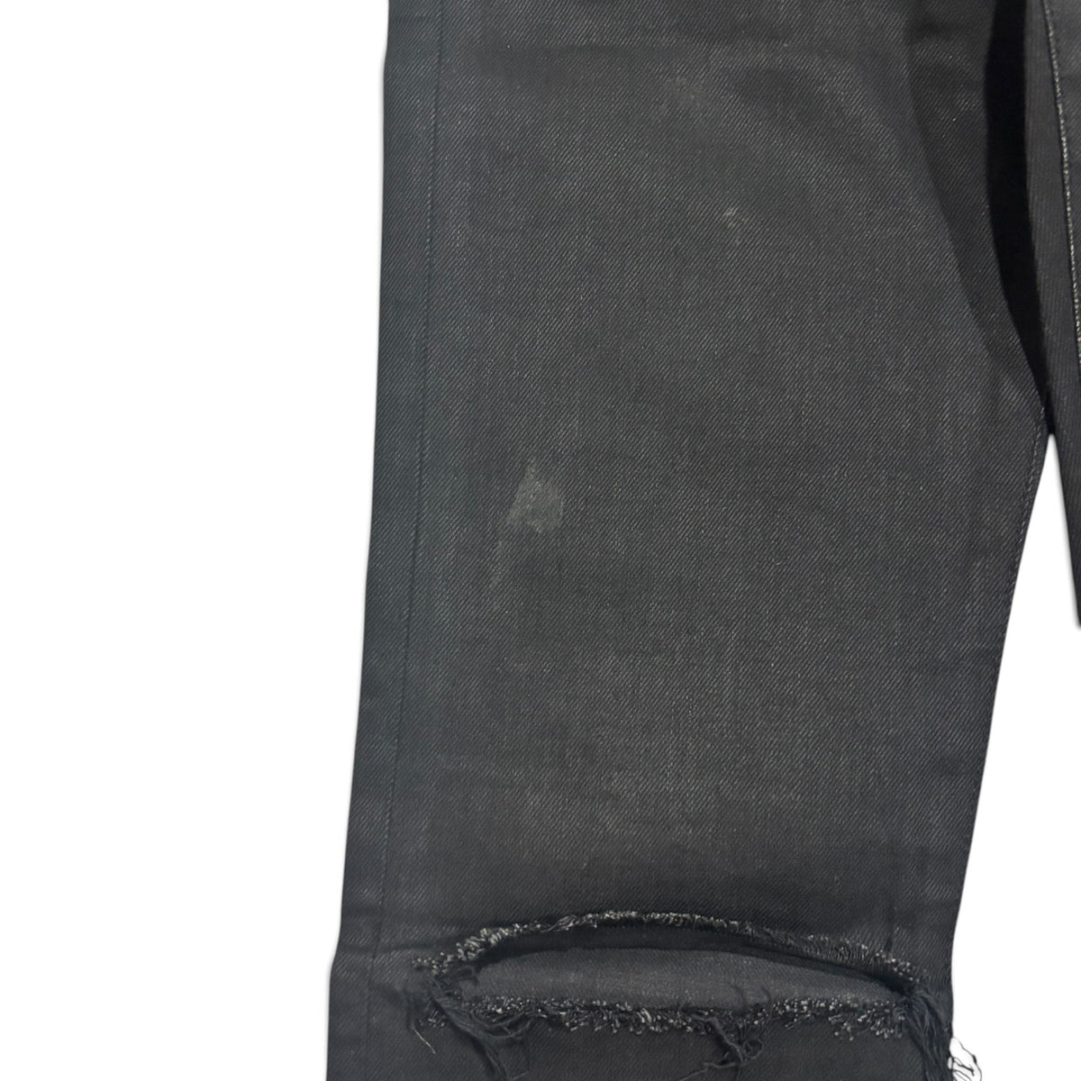 Saint Laurent Black Waxed Knee Slit Denim